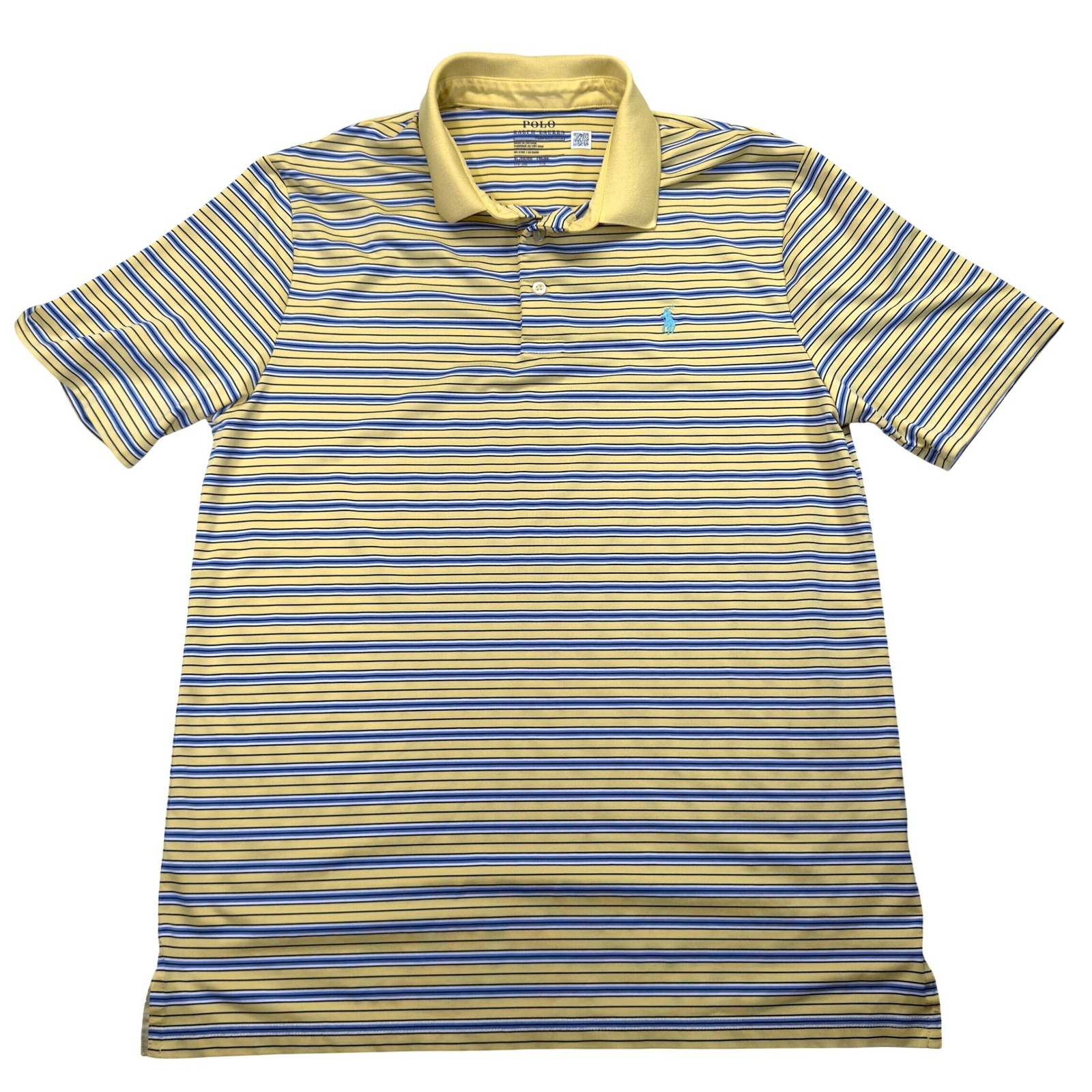 Polo Ralph Lauren Boys Xl 18-20 Performance Polo Shirt Yellow Blue Stripe
